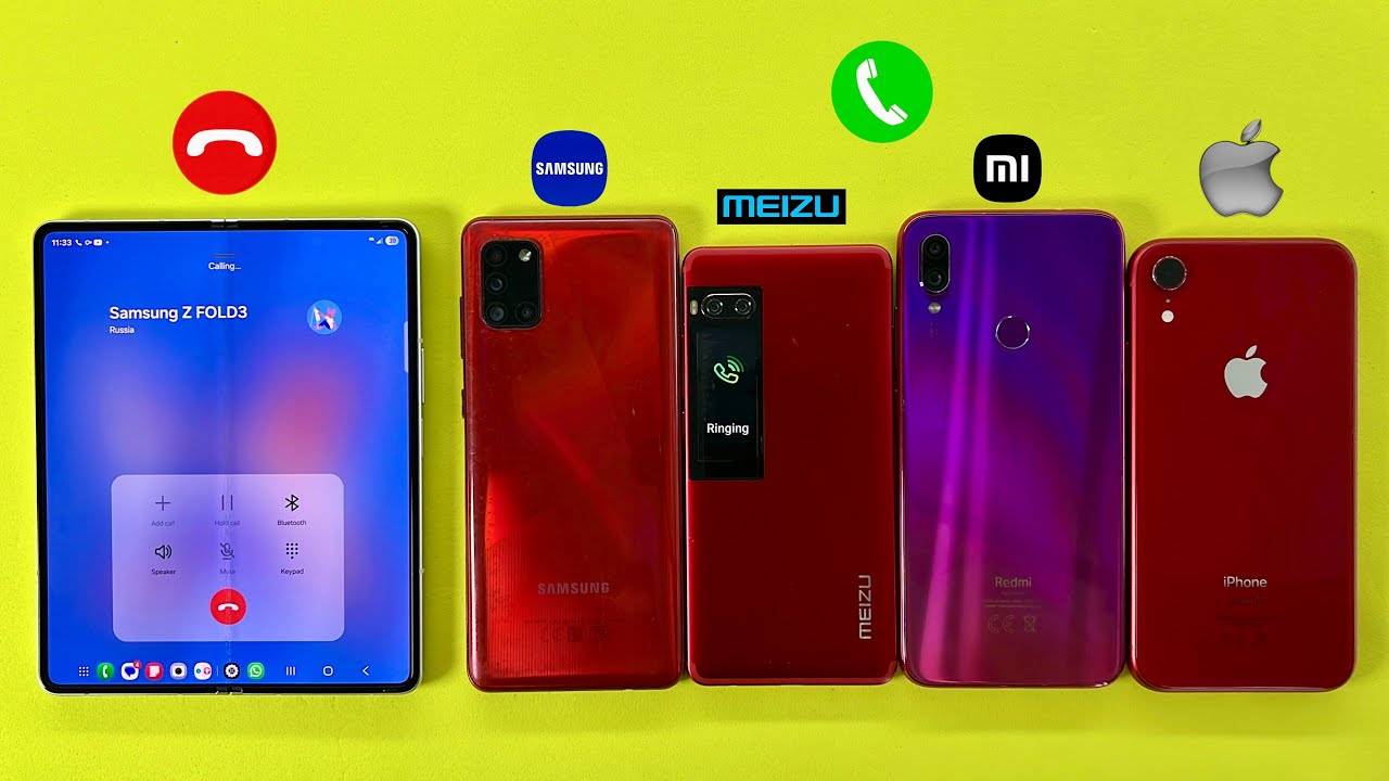 Samsung Z Fold3 calling on MEIZU pro7, Samsung A31, iPhone Xr, XIAOMI Mi7 | Incoming Calls & Timer