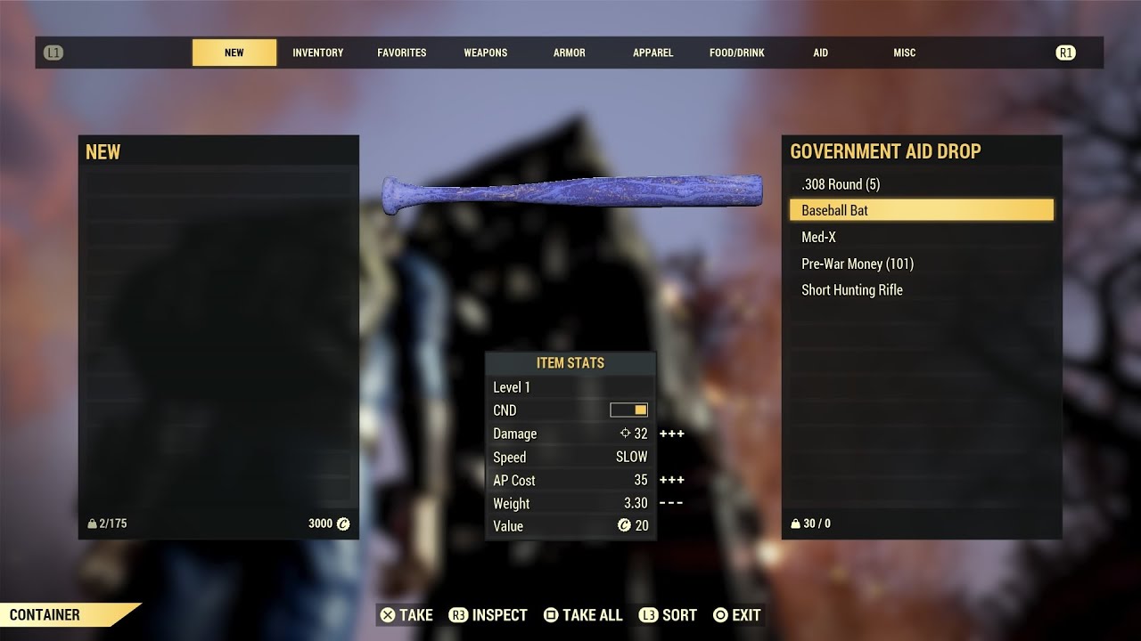 Fallout 76 - Level 1 colored baseball bats are NOT legacy.