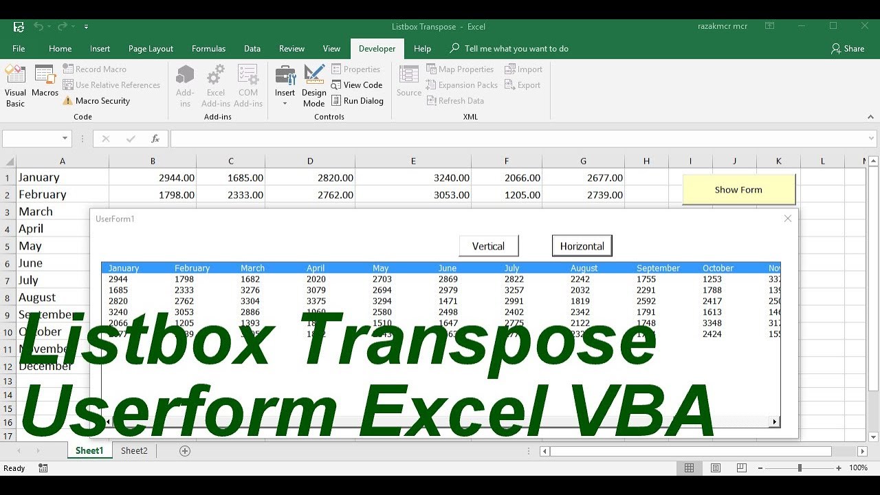 Listbox Transpose Userform Excel VBA