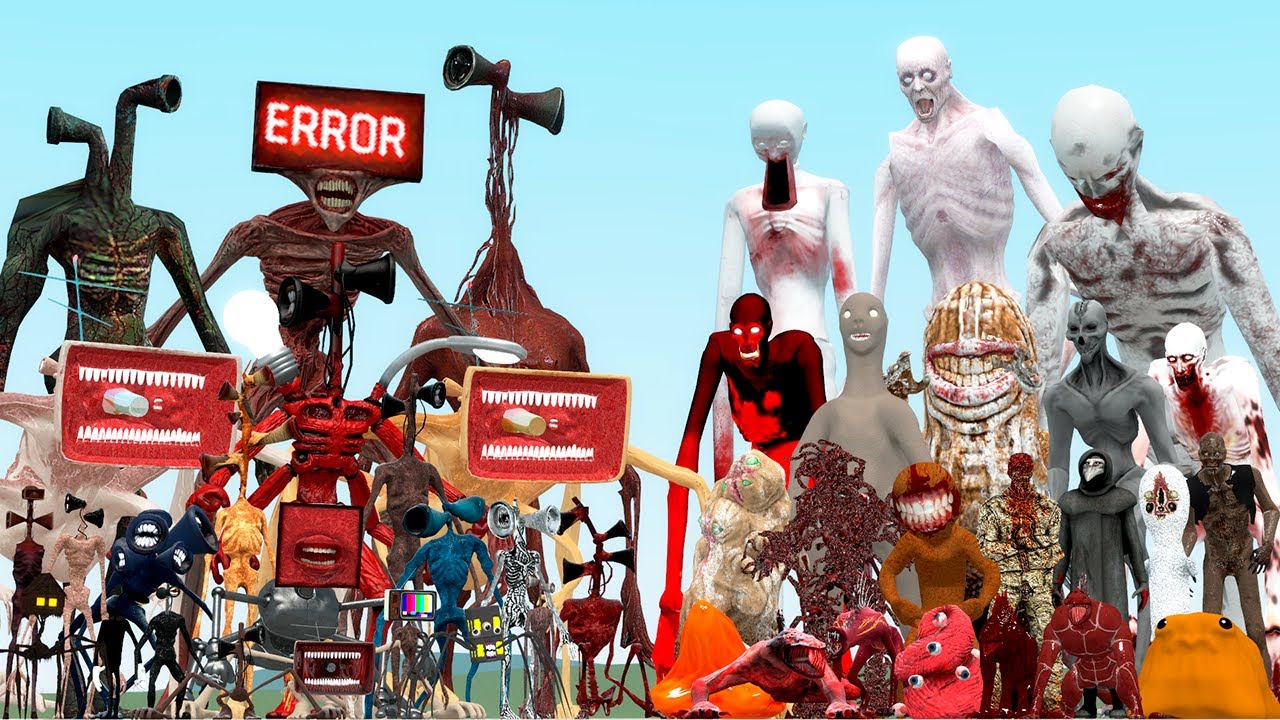 ERROR HEAD, PIPE HEAD AND MEAT GRINDER VS SCP-096, SCP-173 AND SCP-303 FAMILY (Garry's Mod)