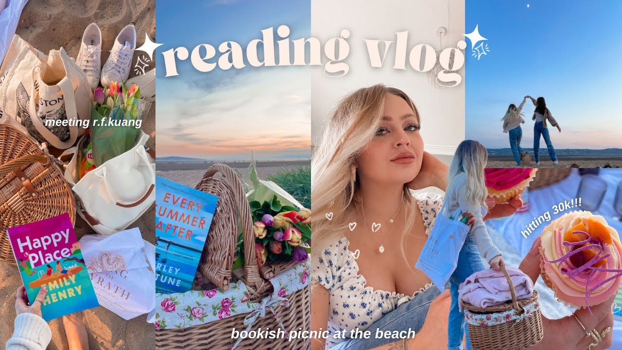 reading vlog 🧺📖🌷💫🐚 beach picnics, meeting r.f.kuang, celebrating 30K, unboxings and more!!