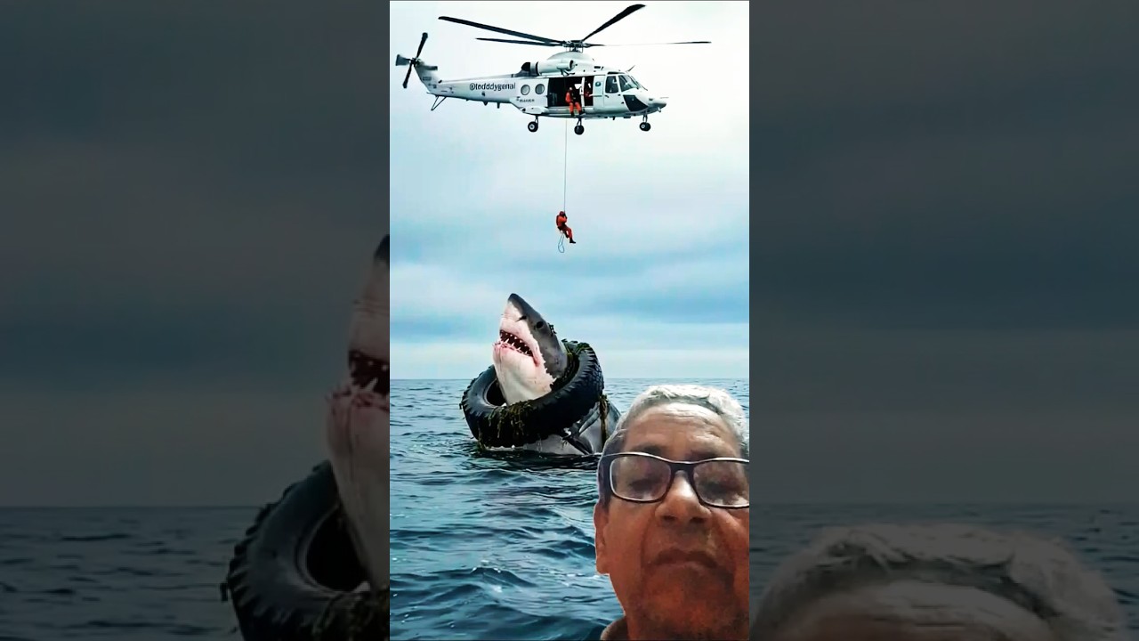 Helicopter rescues a shark struck in a tyre#utube #shor.t #gscreen