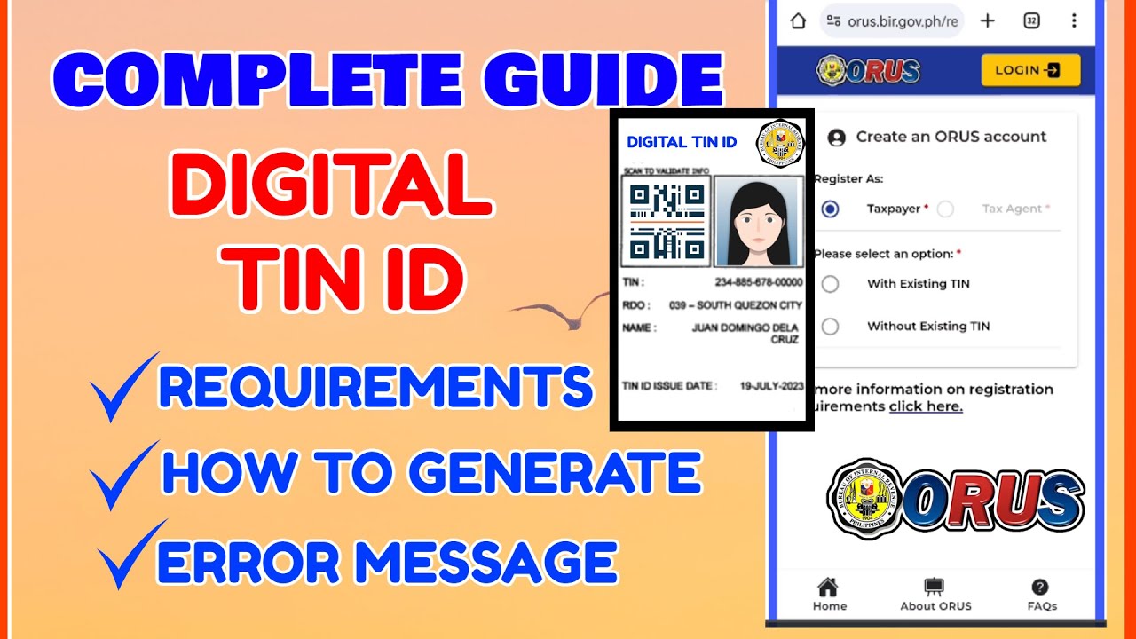 TIN ID Online Complete Guide: Paano Kumuha ng Digital TIN ID Requirements Orus Error