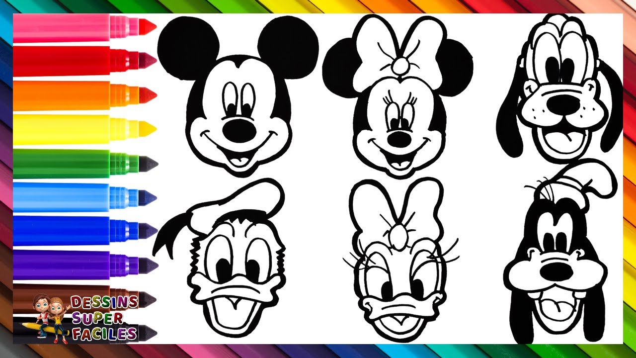 Dessiner et Colorier Mickey Mouse et Ses Amis ❤️⚫⚫🎀🐭🐶🦆 Dessins Pour Enfants