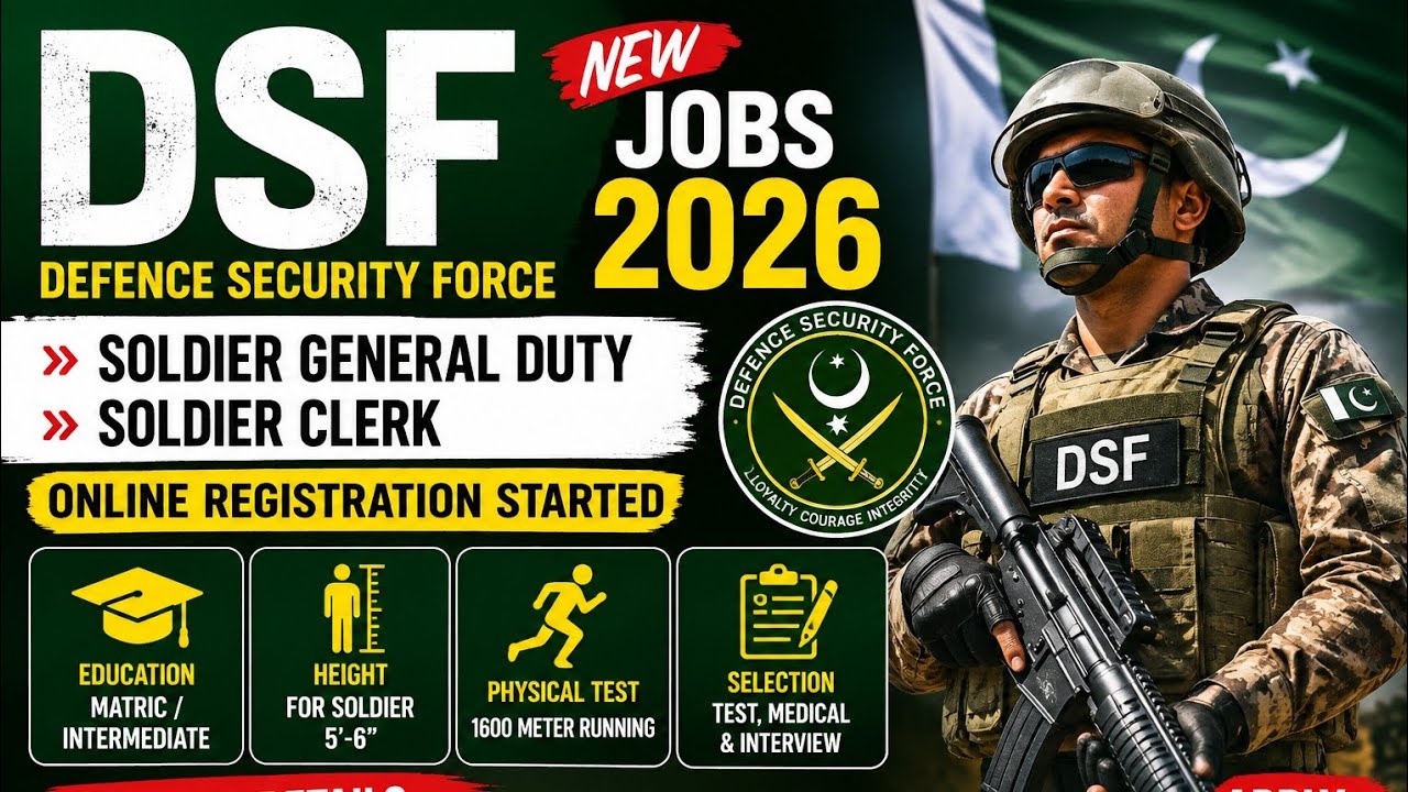 Defense Security Force (DSF) Jobs 2026 | Apply Online | Soldier General Duty, Clerk Recruitment 2026