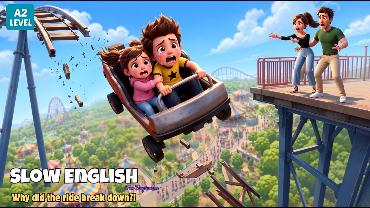 The Rollercoaster Broke Down... Are They Safe? | Slow English Listening Practice  (A2 Level)