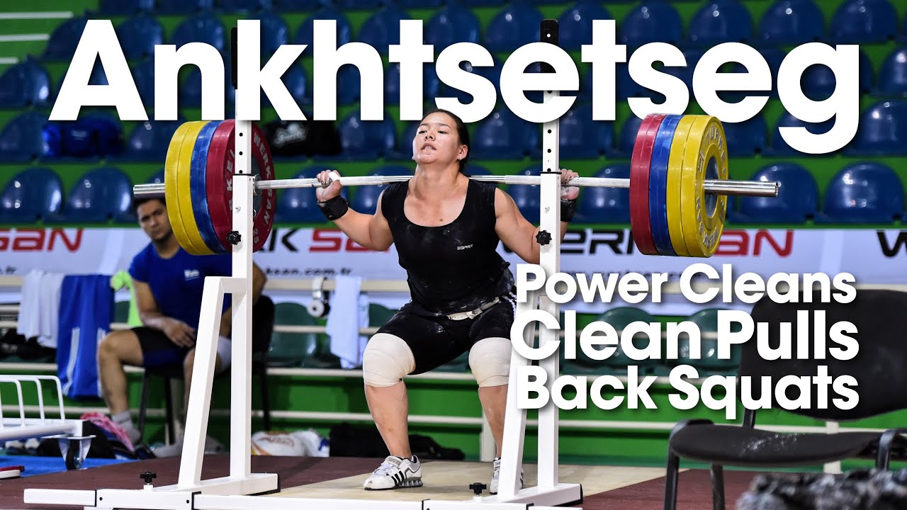 Ankhtsetseg Munkhjantsan Part 2 Power Cleans + Pulls + Back Squats 2016 Junior Worlds Training Hall