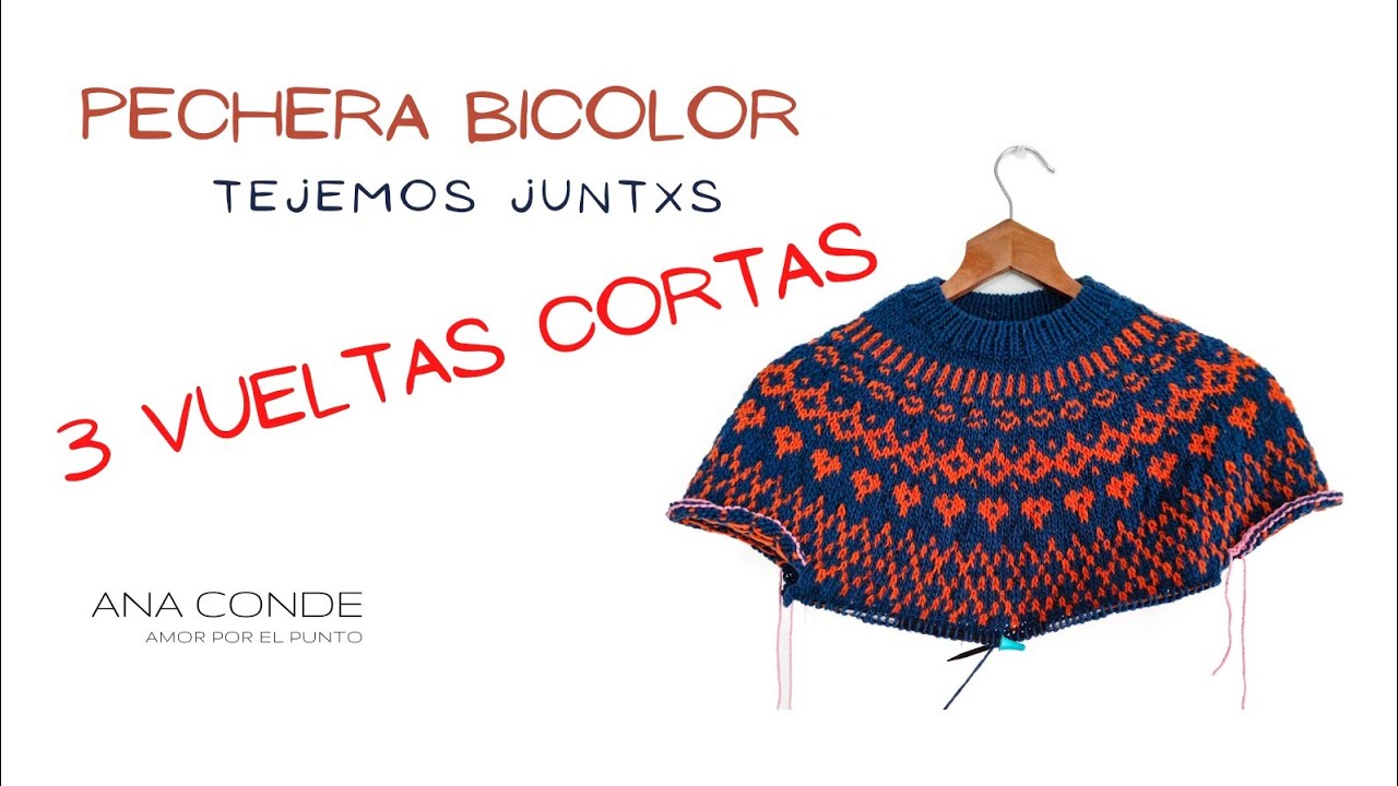 Tejer Pechera Bicolor Top-Down, 3 Escote y Vueltas Cortas