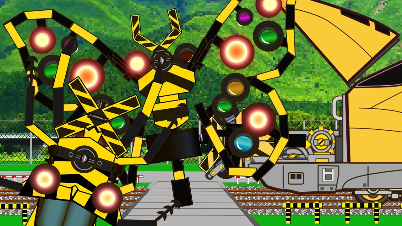 踏切アニメ へんしんするふみきりカンカンVarious Railroad Crossing and train 　railway level crossover  カブトムシ　クワガタ　ドクターイエロ