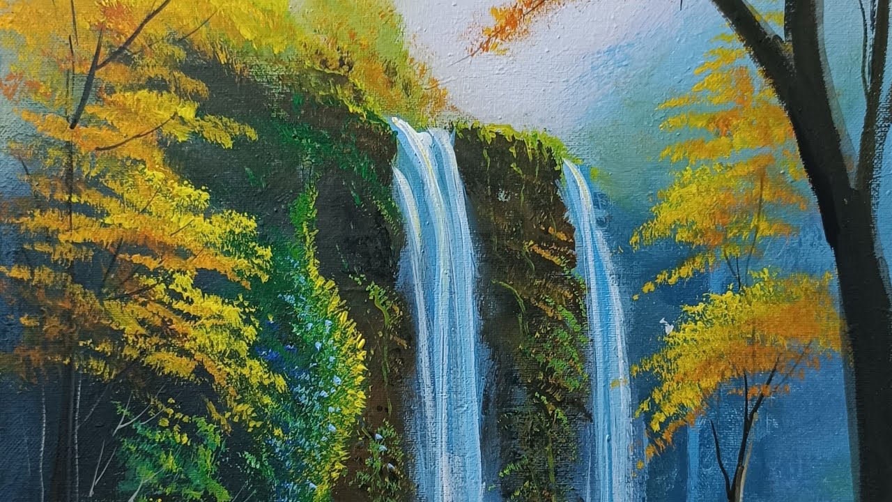 Şelale Akrilik Boya   Landscape Acrylic Painting Art