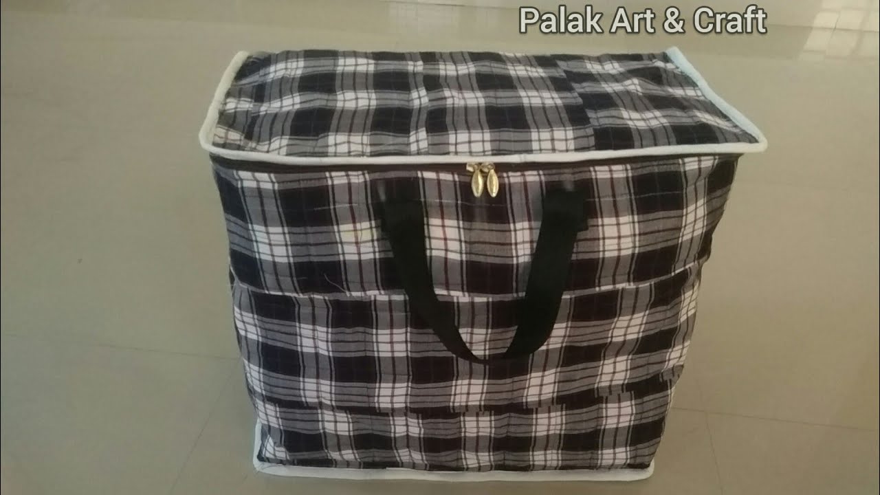 Super easy and big fabric cloth storage bag making at home in just 2 rectangular fabric pieces.