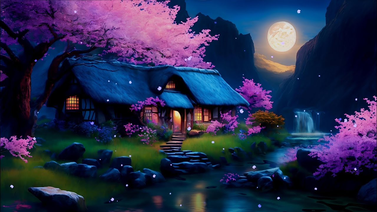 Moonlit Waterfall & Healing Guitar 🎸 | Deep Sleep & Meditation Music