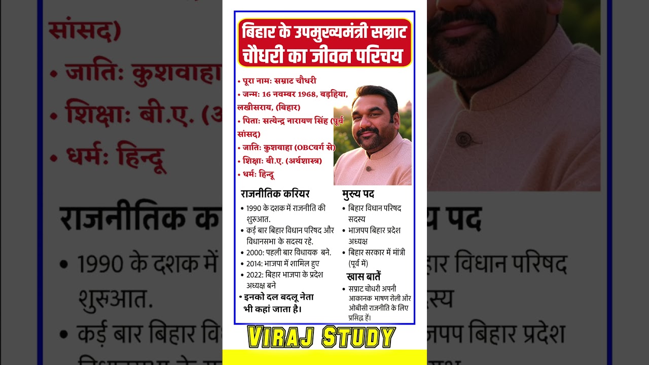 बिहार के उप मुख्यमंत्री सम्राट चौधरी का जीवन परिचय | Samrat Choudhary Biography #samratchaudhary #gk