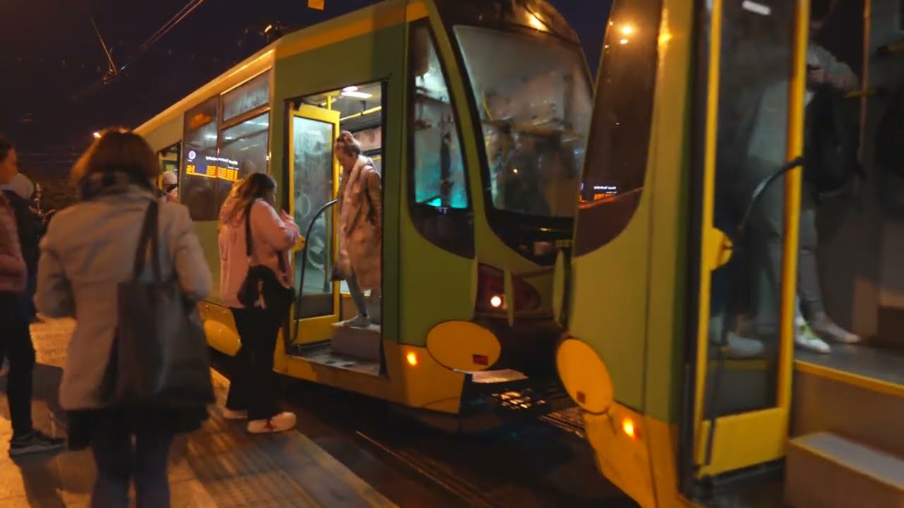 Poland, Poznań, tram 2 night ride from Most Teatralny to Ogrody