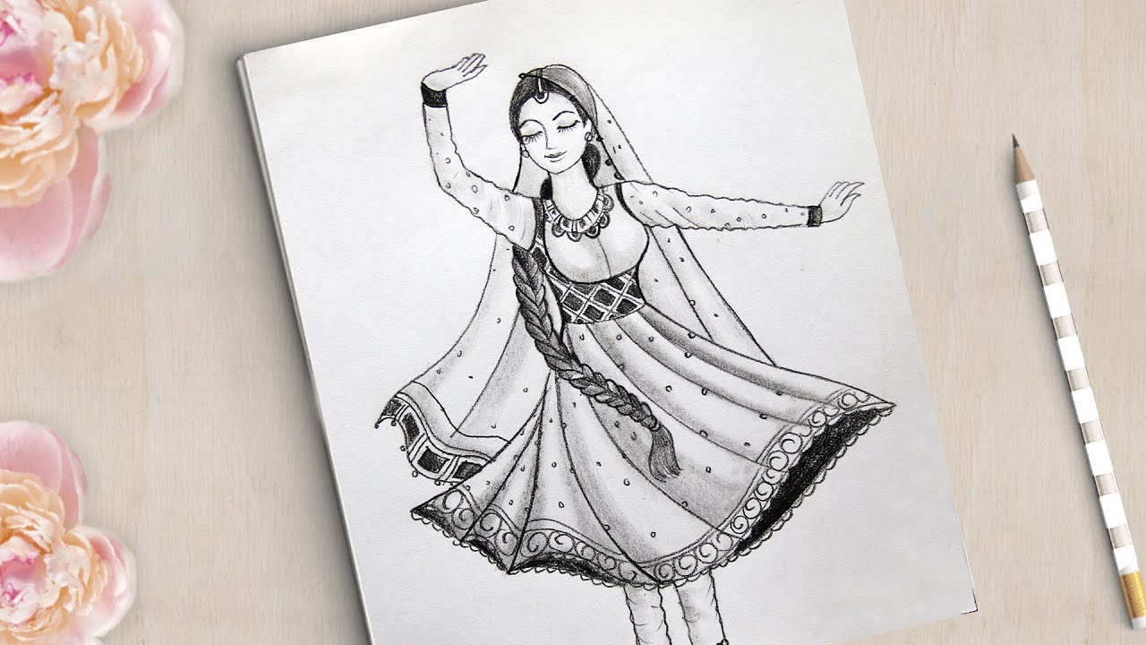 How to draw a Traditional Girl with Dance | Easy Girl Drawing | Drawing