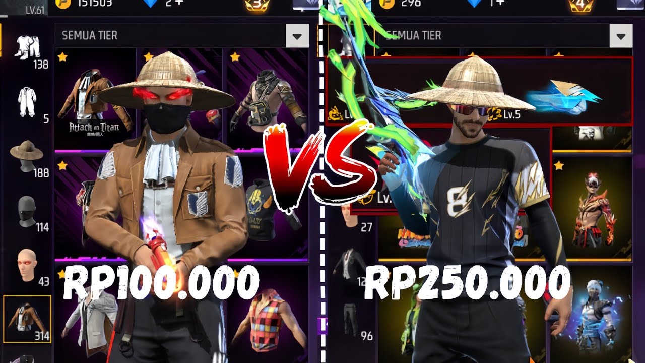 REVIEW AKUN FF HARGA 100.000 VS 250.000!! ADA EVOMAXX🥶🔥