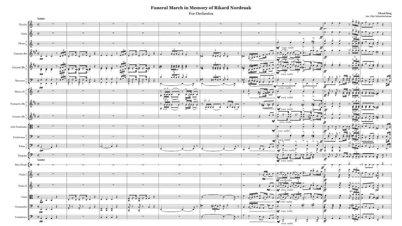 Edvard Grieg - Funeral March in memory of Rikard Nordraak for Orchestra [Video + Score]