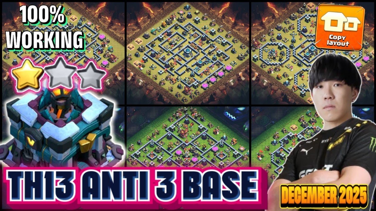 TESTED ANTI-3 TH13 BEST FOR WAR /FARM /RANK BATTLE AND CWL BASE + COPY LINKS ||ANTI- AIR AND GROUND