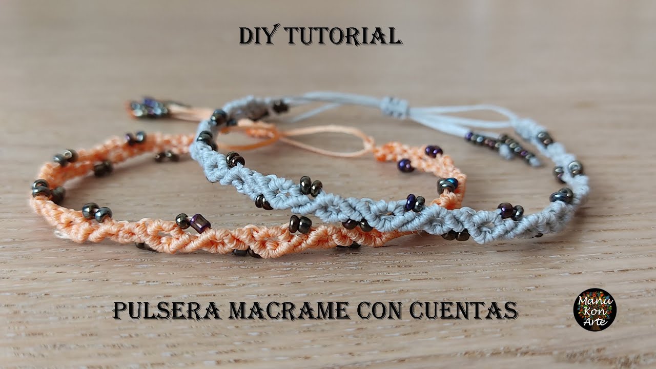 DIY Tutorial Cómo Hacer una Pulsera de Hilo Encerado en Macramé con Cuentas/Macrame Bracelet