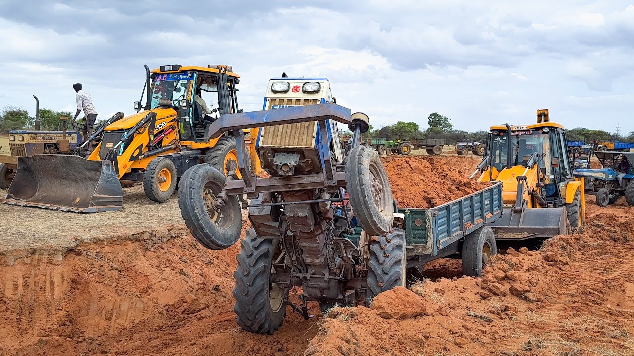 JCB 3DX Loading Pond Mud in Tractor and Driver having Fun with Tractor | Jcb video