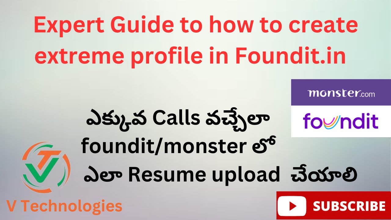 Expert Guide to how to create extreme profile in Foundit/Monster | Indeed | #telugu | #Vtechnologies