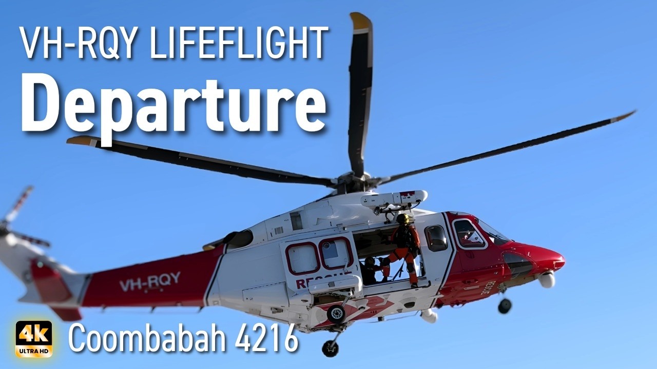 AW139 VH RQY  RACQ LifeFlight Rescue Helicopter Departure – Southport Airport Pacific Airshow 2024