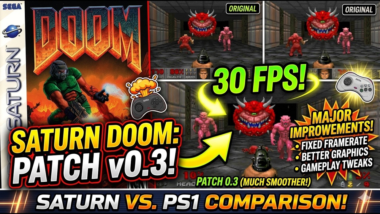 Doom на Saturn наконец-то работает с частотой 30 кадров в секунду! Обзор патча 0.3 и сравнение с ...
