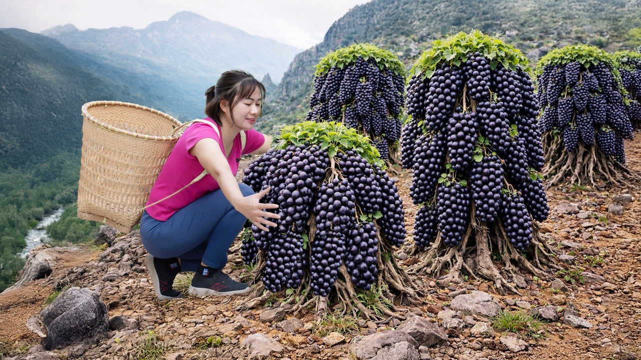 Harvesting 777+ Wild Grapes on Mountain Side | You Won't Believe The Quality of This Harvest
