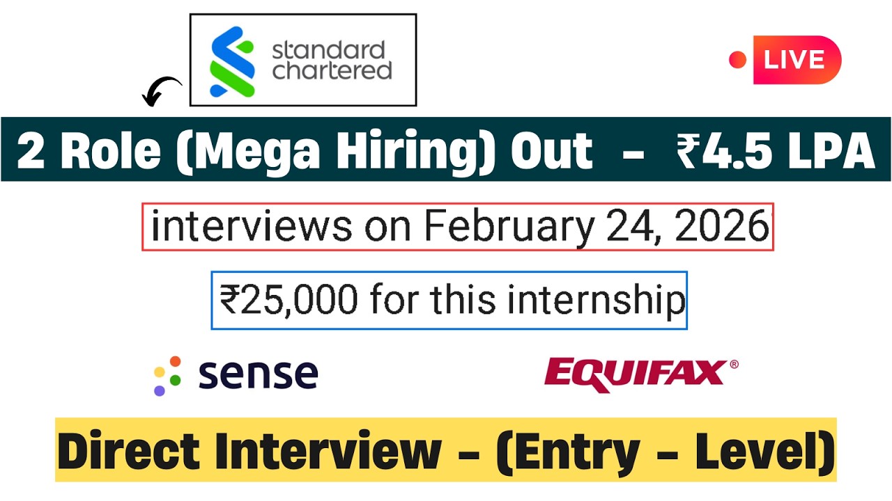 🔥Standard Chartered 2 Role Mega Hiring | Interview on 24th Feb | Sense Bulk Hiring 2026