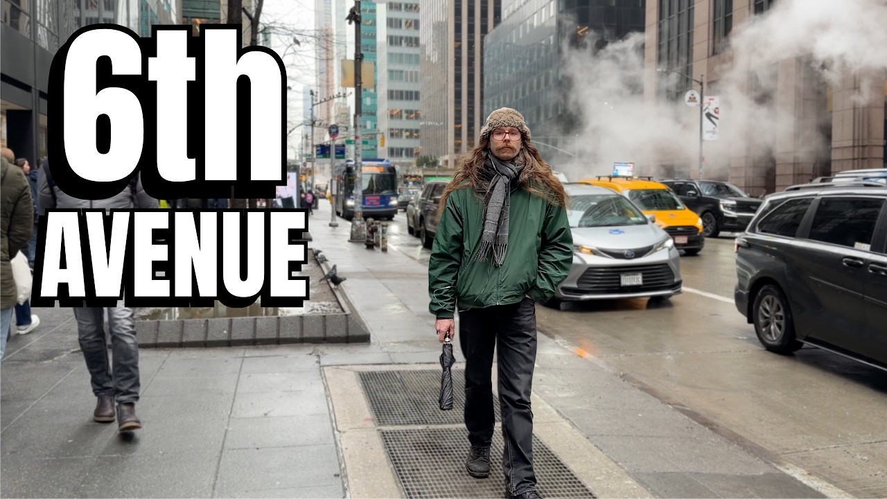 NEW YORK CITY Walking Tour [4K] - 6th AVENUE End Of Winter Walk (But Still Rainy And Foggy)