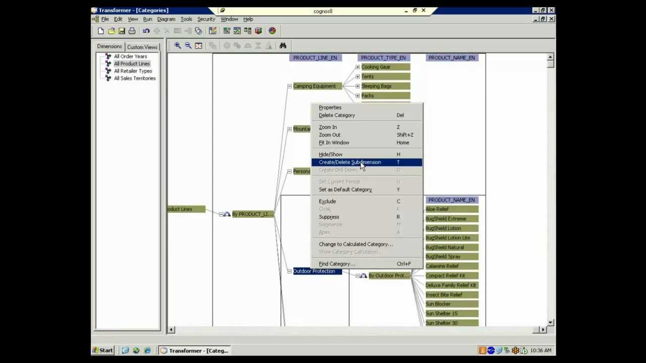 Cognos Transformer: Sub-Dimension