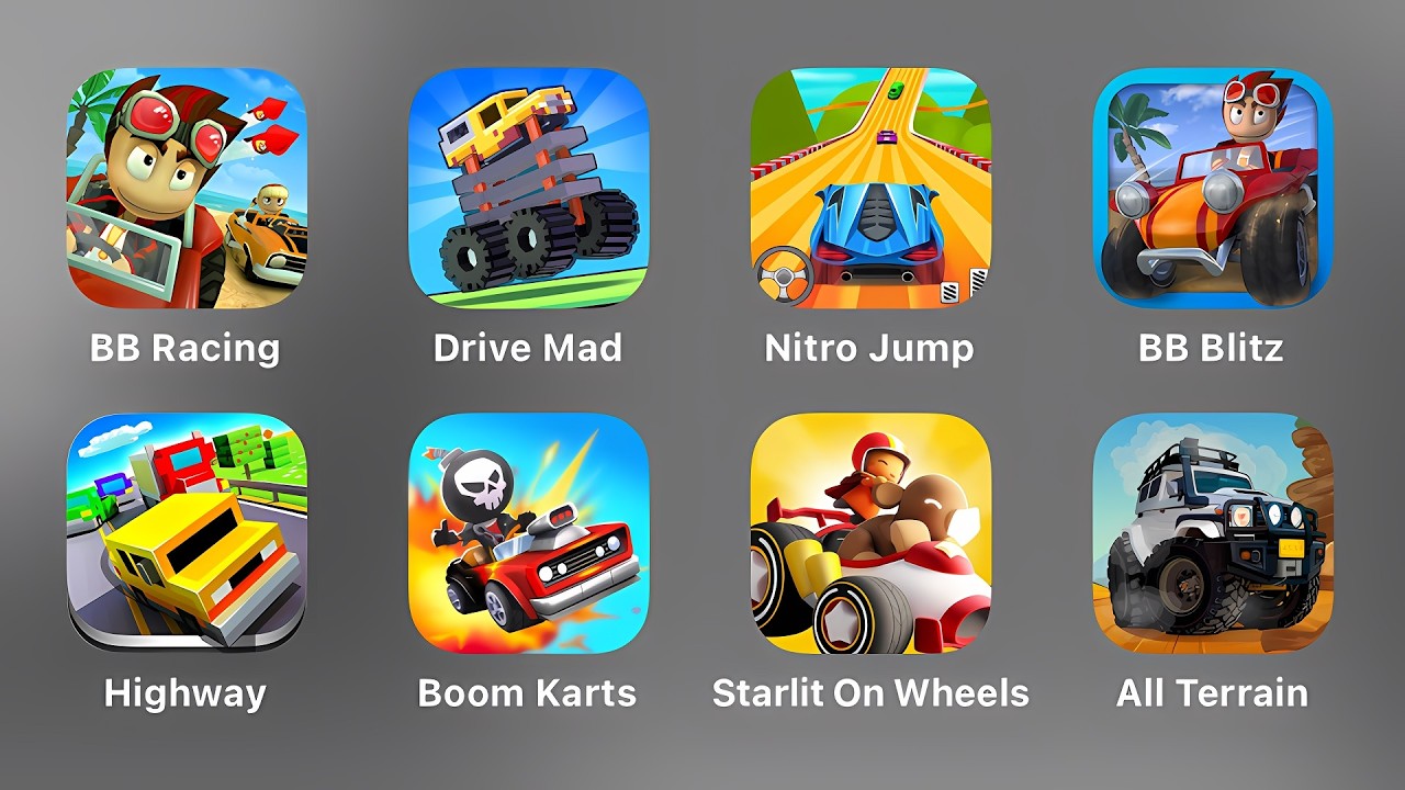 BB Racing, Drive Mad, Nitro Jump, BB Blitz, Blocky Highway, Boom Karts, Starlit On Wheels, All Terra