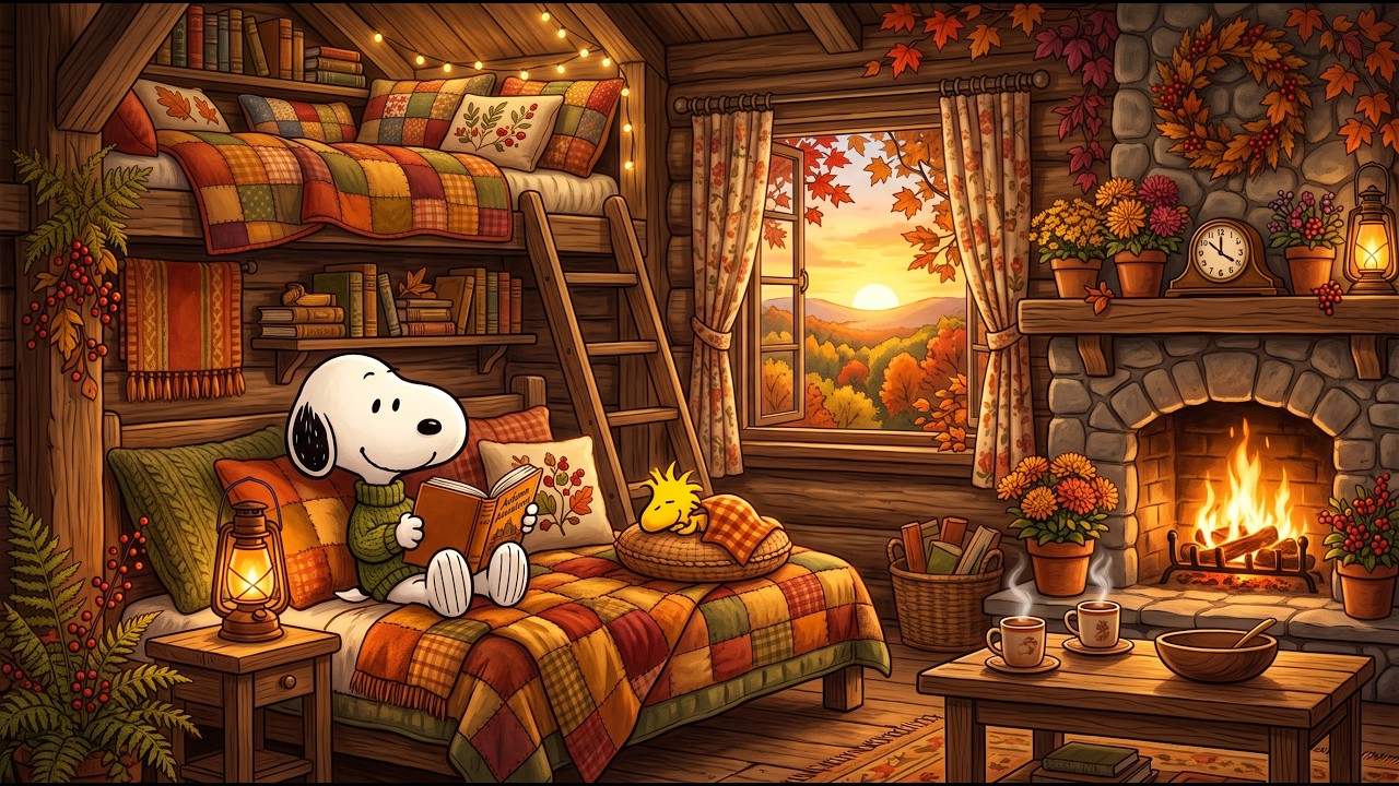 Escape to Snoopy&rsquo;s Cozy Cabin 🍂 Autumn Jazz & Piano Ambience