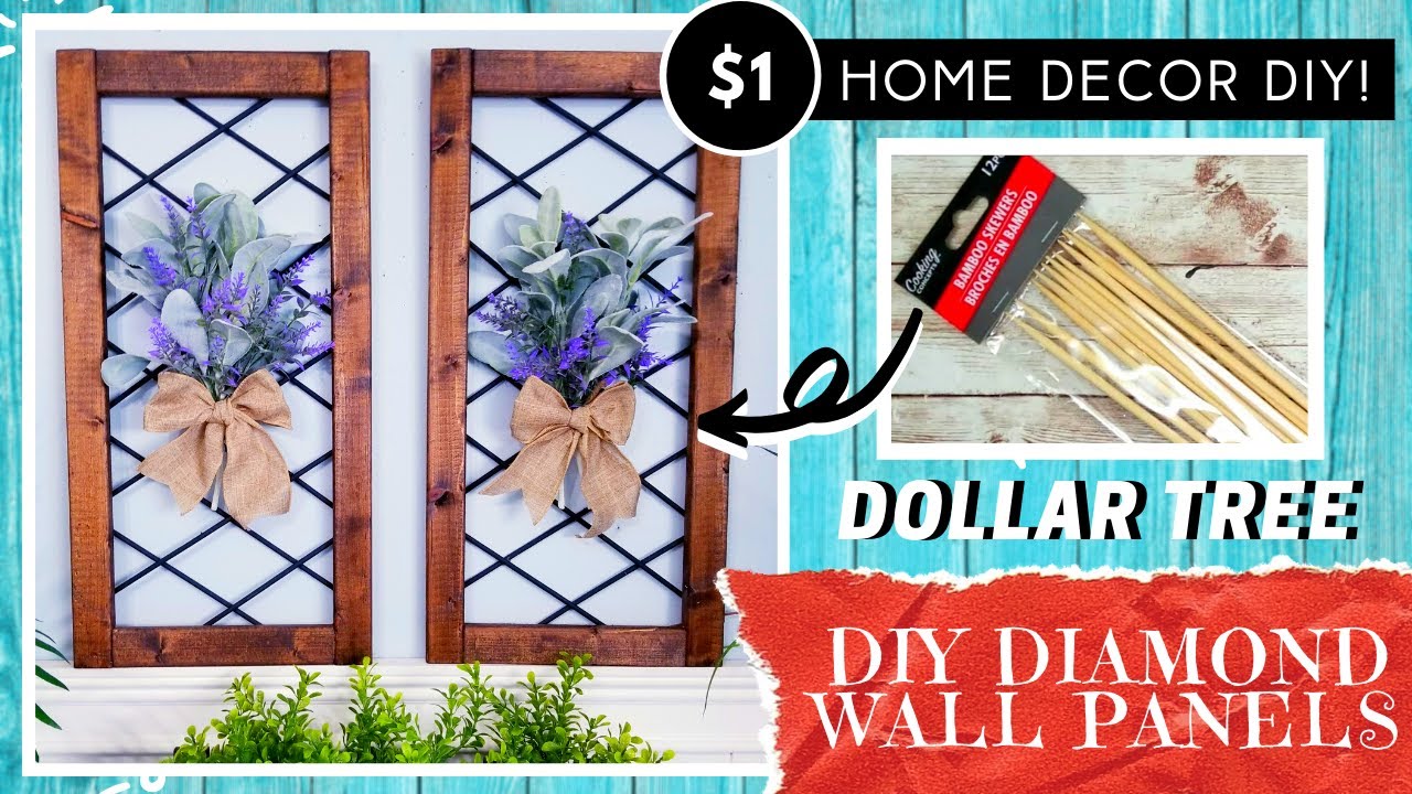 DIY DOLLAR TREE Diamond Panel Window Inspired Wall Decor | HIGH END Look | SOLID Wood & Bamboo | $2!