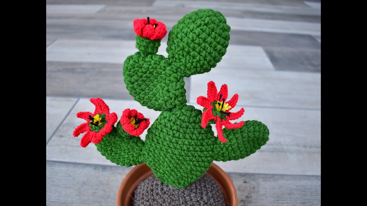 CACTUS GRANDE DE GANCHILLO , CON FLORES