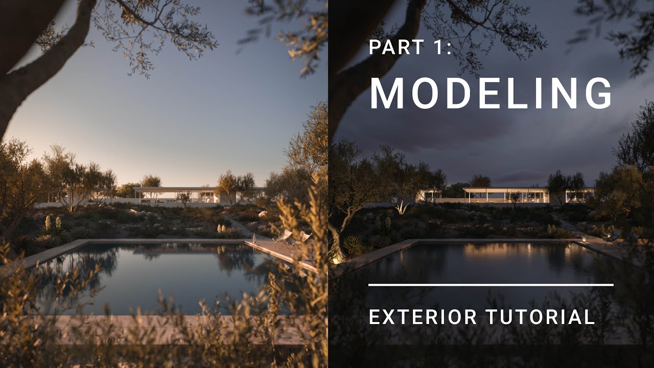 Exterior Tutorial. Part 1. Modelling. Моделирование виллы у бассейна в 3dsmax.
