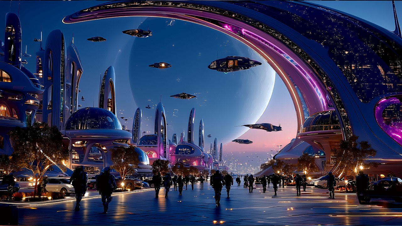 1 Hour Space & Futuristic Golden City Ambience – Luxury Sci‑Fi Soundscape for Sleep & Study | 4K