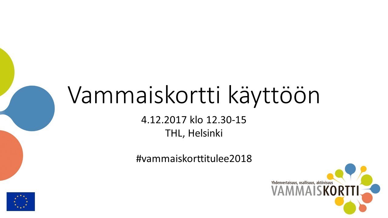Vammaiskortti käyttöön 4.12.2017
