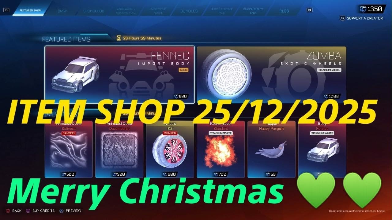 Rocket League item shop 25/12/2025 - GOLD FENNEC / WHITE FENNEC / WHITE ZOMBA / WHITE STANDARD