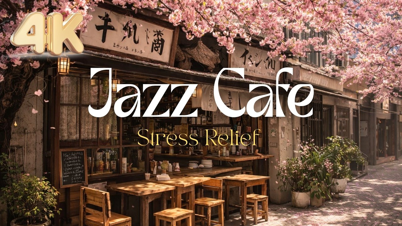 Relaxing Spring Jazz | Cozy Café Ambience with Nature Sounds for Focus & Stress Relief 4K