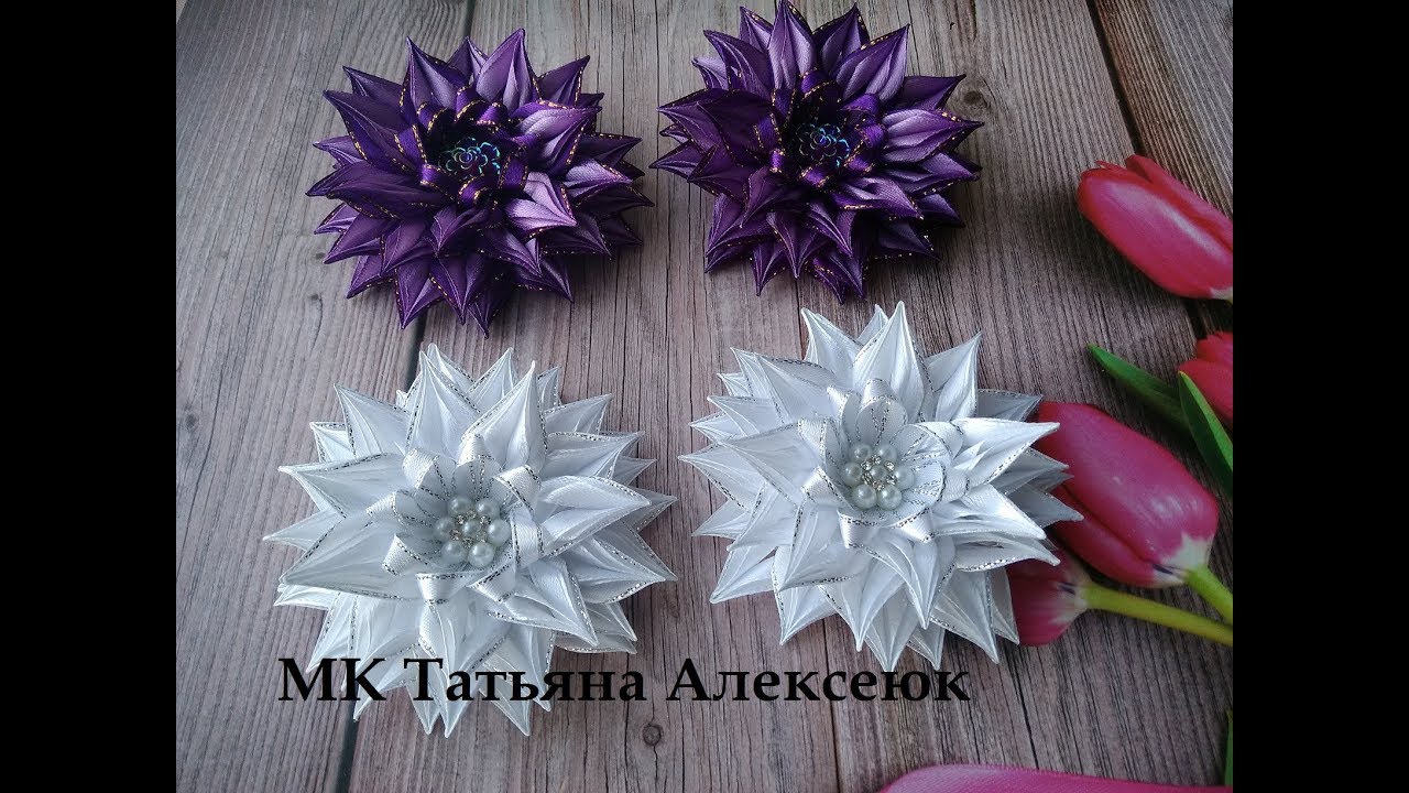 Бантик из узкой ленты МК Канзаши 0.6 / Narrow ribbon flower MK Kanzashi