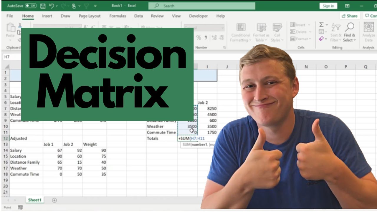 Как создать матрицу решений в Excel