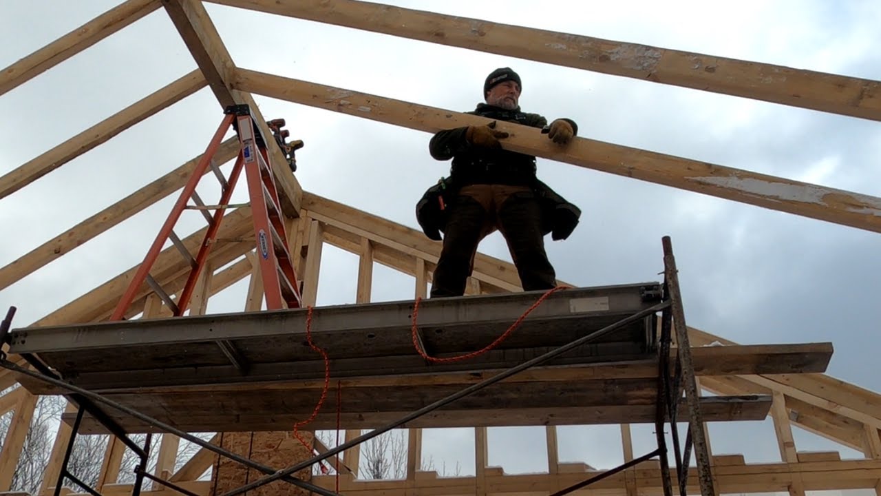 Rafters For the Cathedral Ceiling in The Off Grid  Cabin Build.