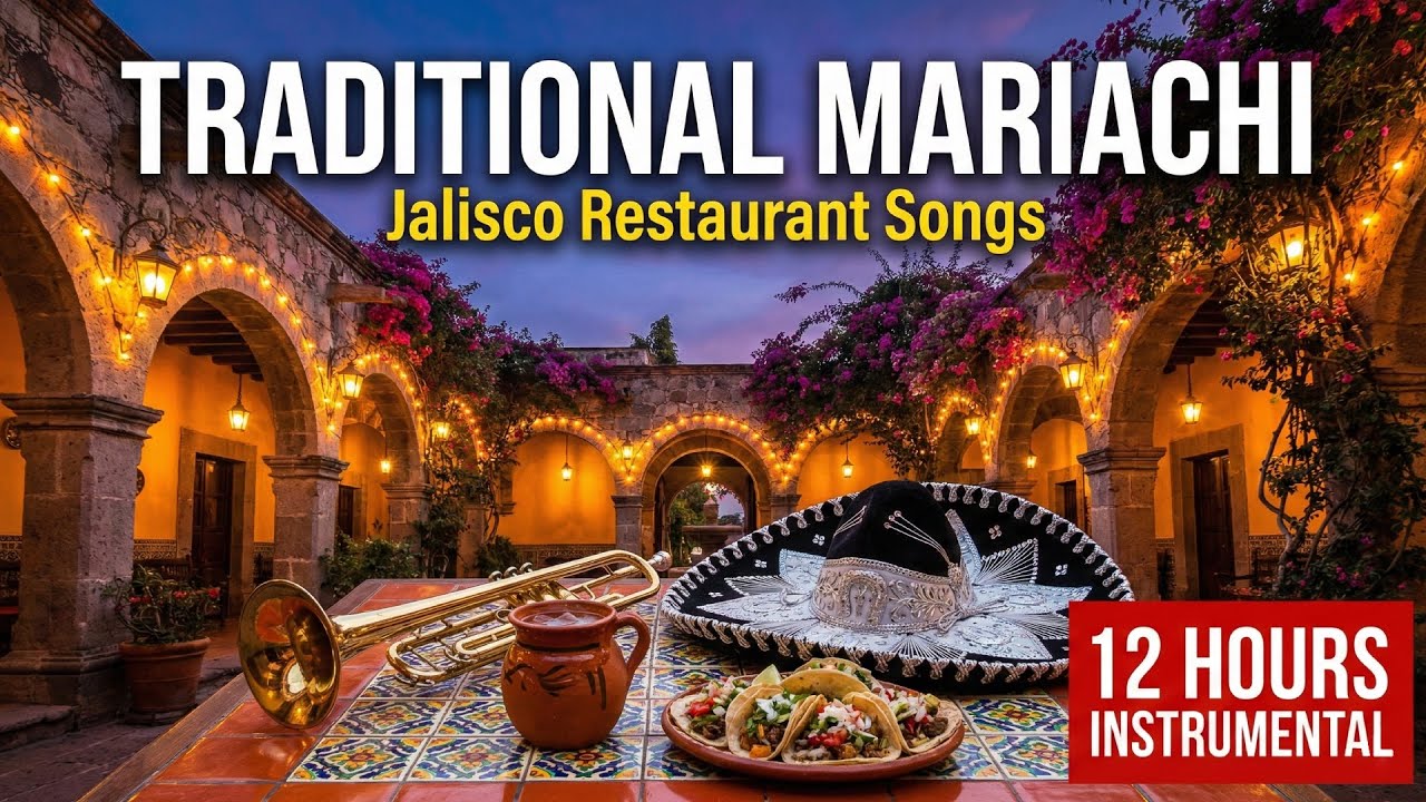 Traditional Mexican Restaurant Songs: Jalisco Mariachi | 12 Hours Trumpet & Guitarron Instrumental