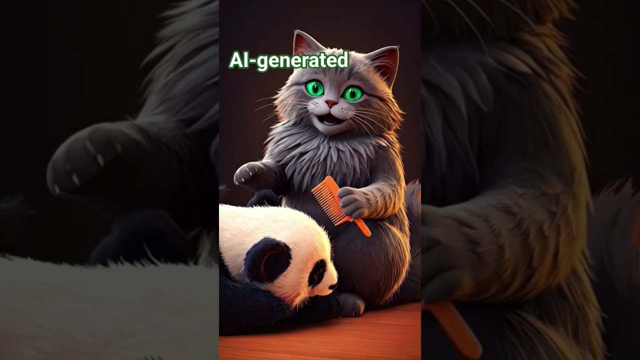 ASMR cat combing panda bear. Purring. 