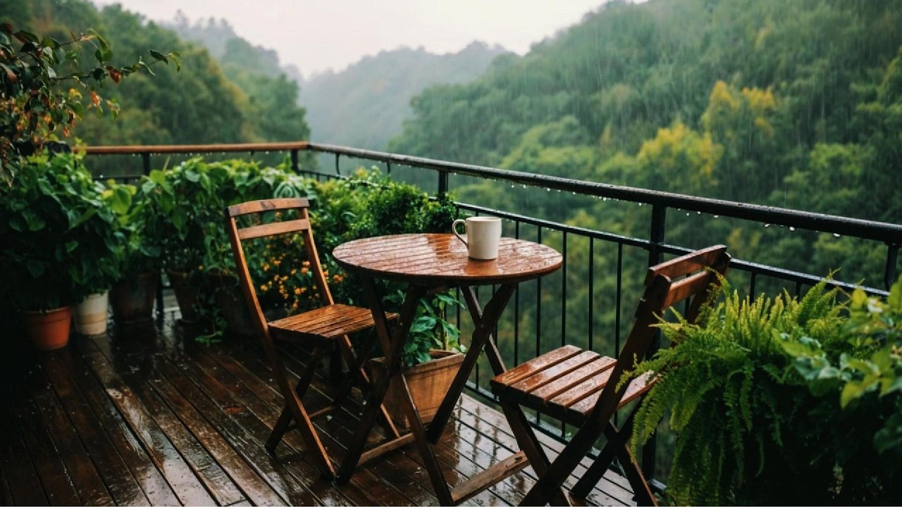 ☕🌧️ Cozy Forest Balcony Rain | Heavy Rain & White Noise for Deep Sleep