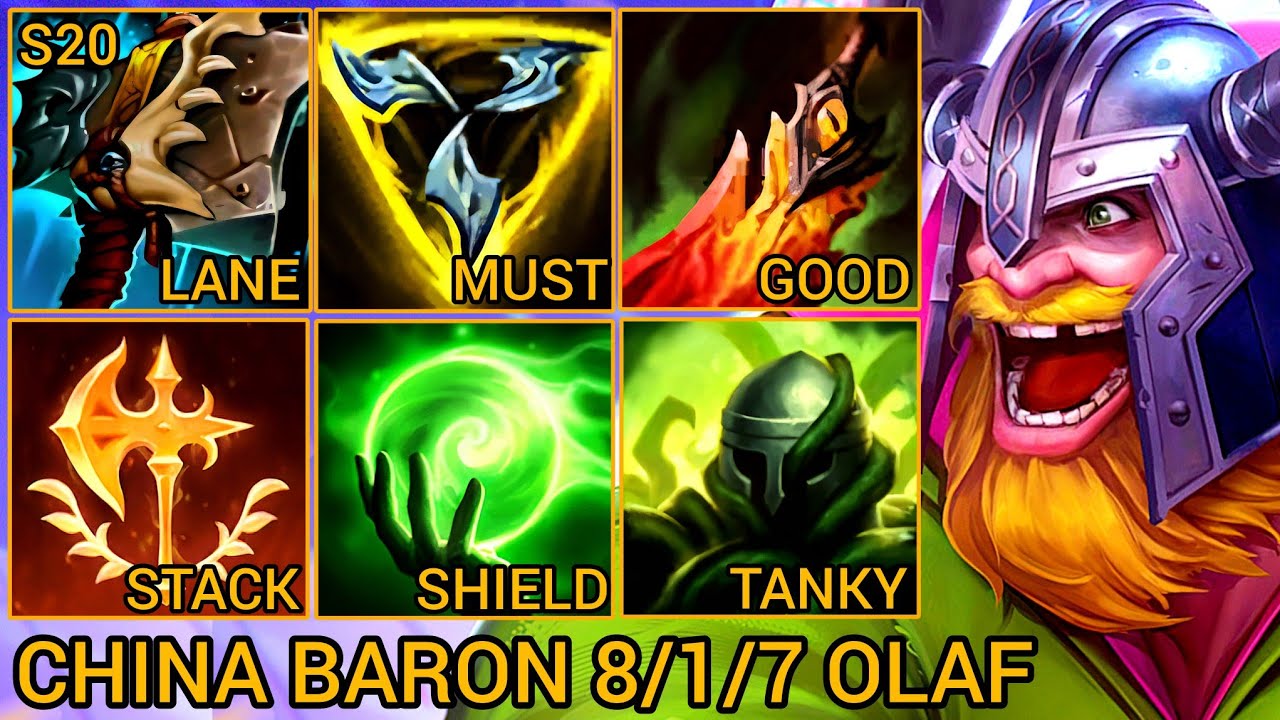 Top 3 Olaf MVP Baron Lane S+ 8/1/7 - China Wild Rift New Meta Build & Runes By Tiarty