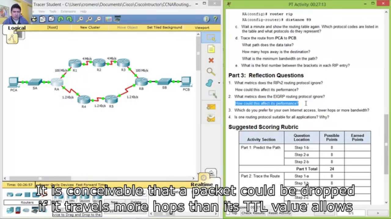 5.2.3.4 - 7.2.2.4 Packet Tracer - Comparing RIP and EIGRP Path Selection