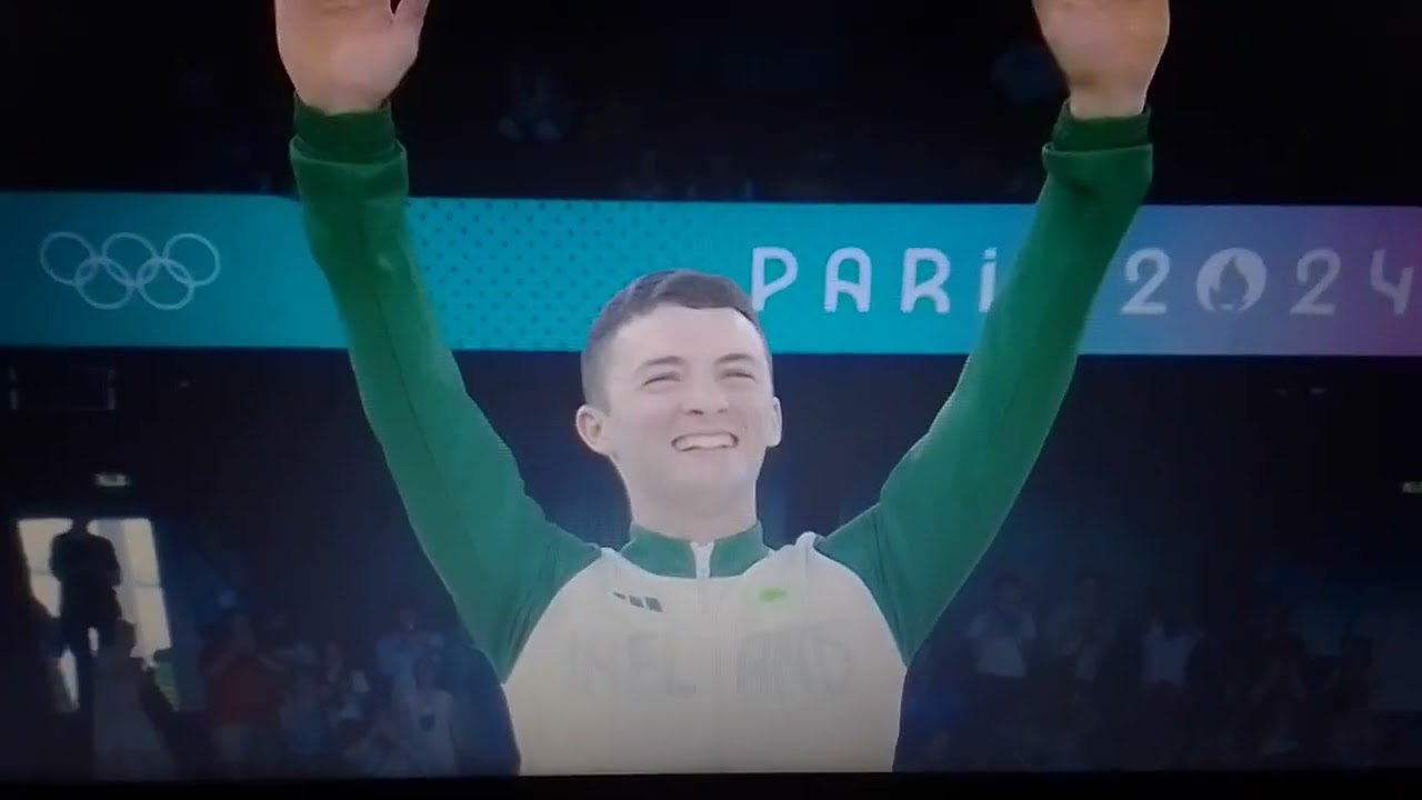 Rhys McClenaghan Receiving Gold Medal at the 2024 Olympics In Gymnastics For Ireland