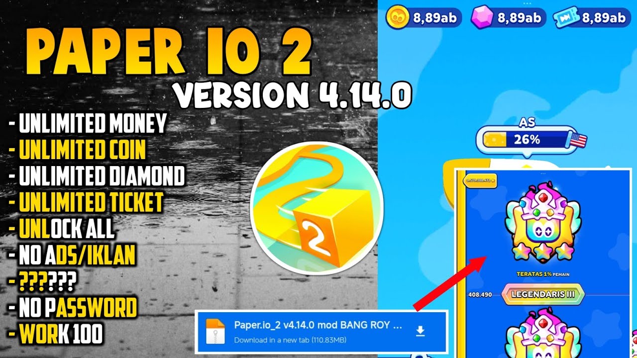 NEW UPDATE‼️Paper Io 2 Mod Apk V4.14.0 Unlimited Money Terbaru 2025